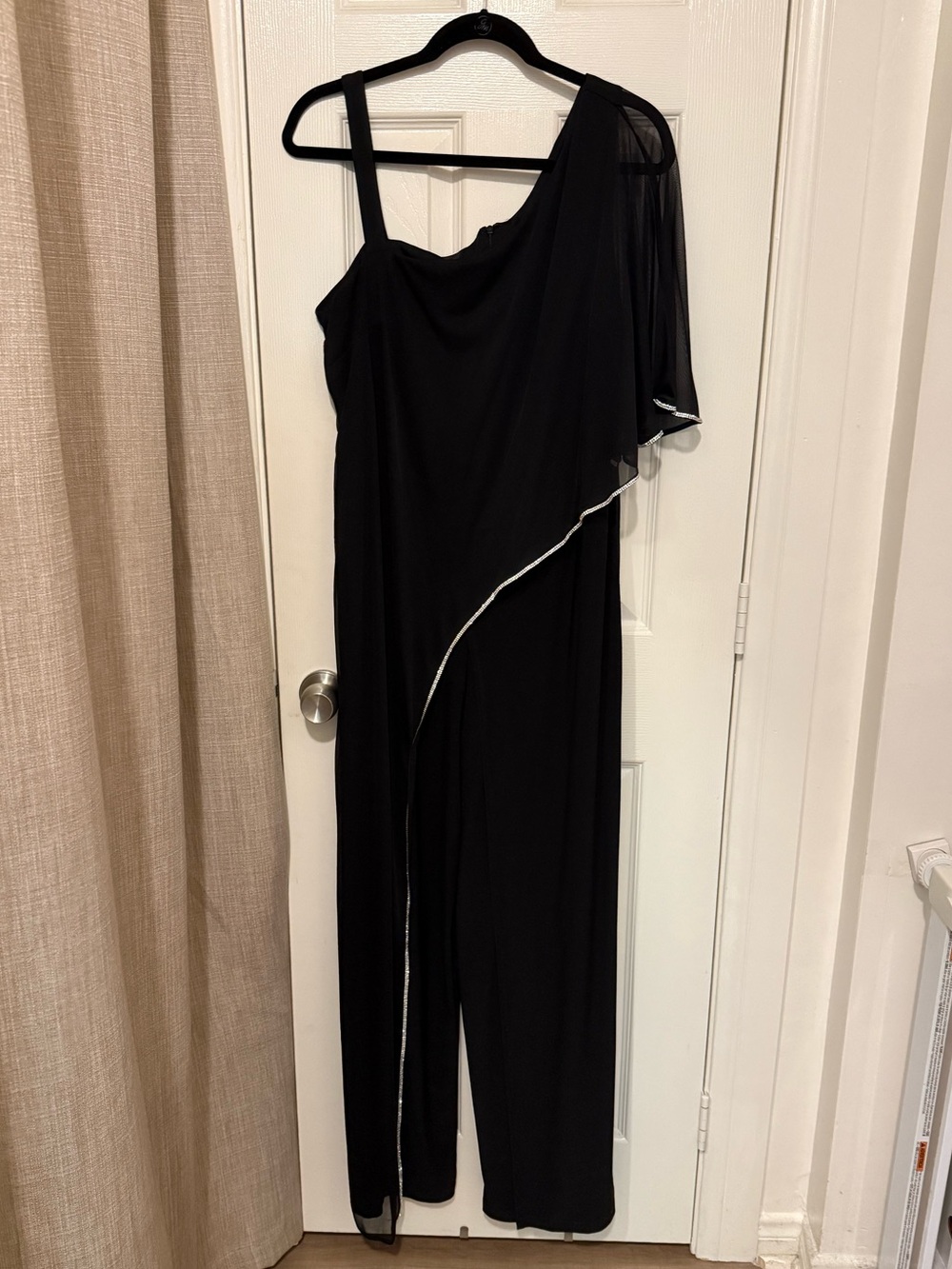 Women's Asymmetric Rhinestone-Trim Draped Jumpsuit Size 14 - Picture 4 of 10